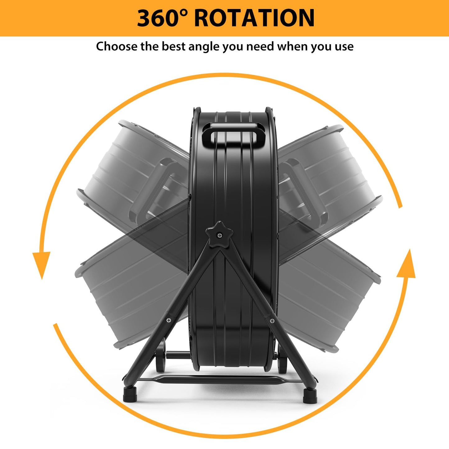Towallmark 24 Inch High Velocity Industrial Drum Fan, 3 Speed Heavy Duty Metal Floor Fan, 360 Degree Tilt Barrel Fan for Warehouse, Workshops, Garage, Factory and Basement