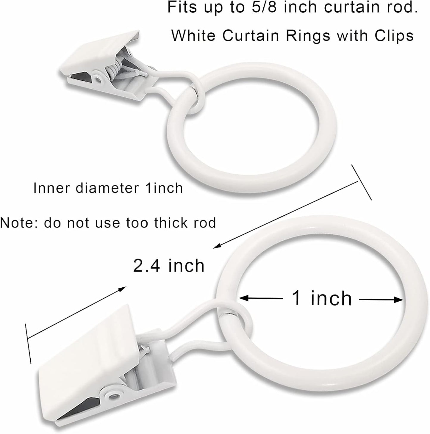 Skiennix 44 Pack Metal Curtain Rings - Durable Drapery Clips with 1 Inch Inner Diameter, White