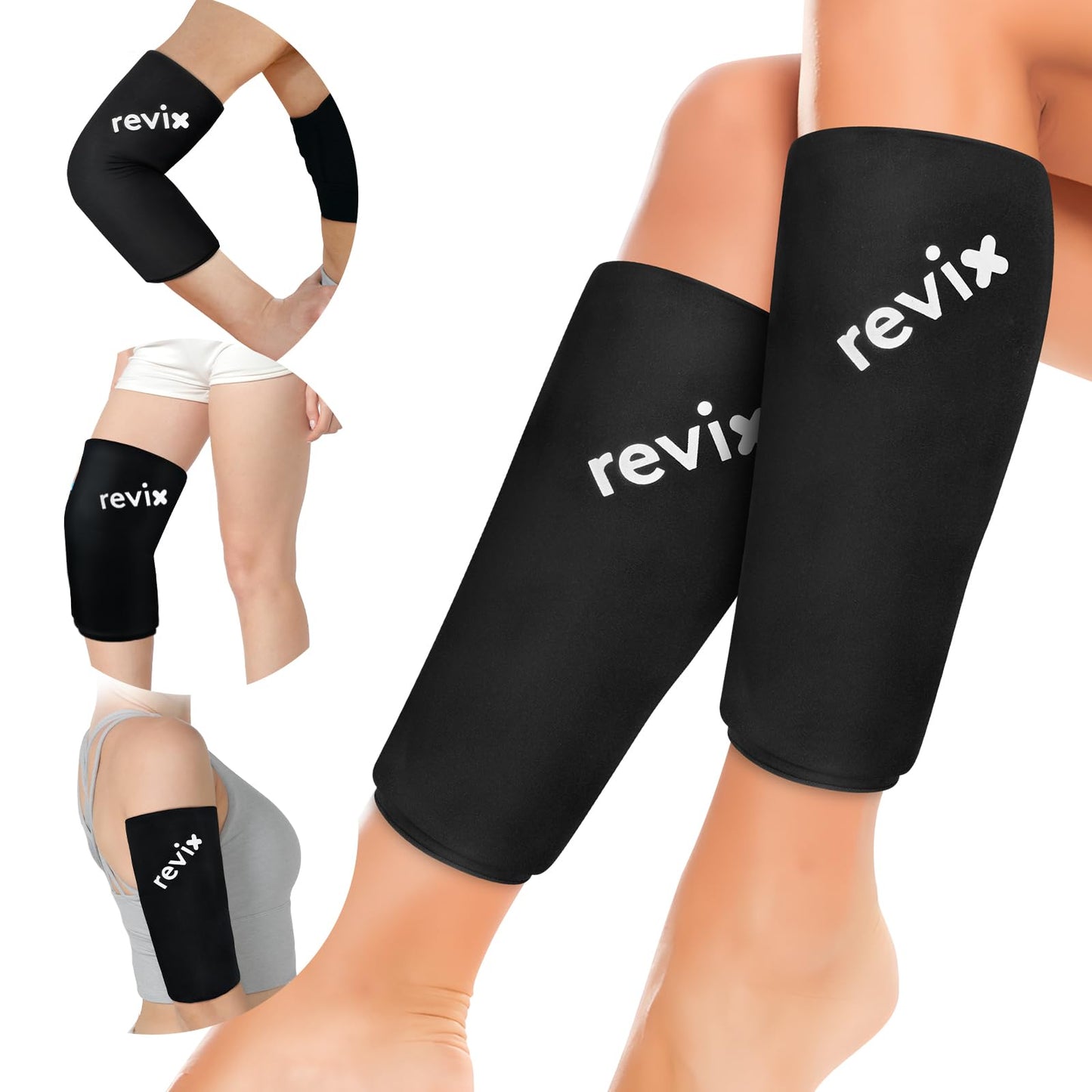 REVIX Calf Compression Sleeve for Shin Splint Relief, Ice Pack for Knee, Arm & Elbow Discomfort, Soft Ice Packs Reusable for Post-Workout Recovery, Hot and Cold Pack with 360° Full Coverage, 2 Packs