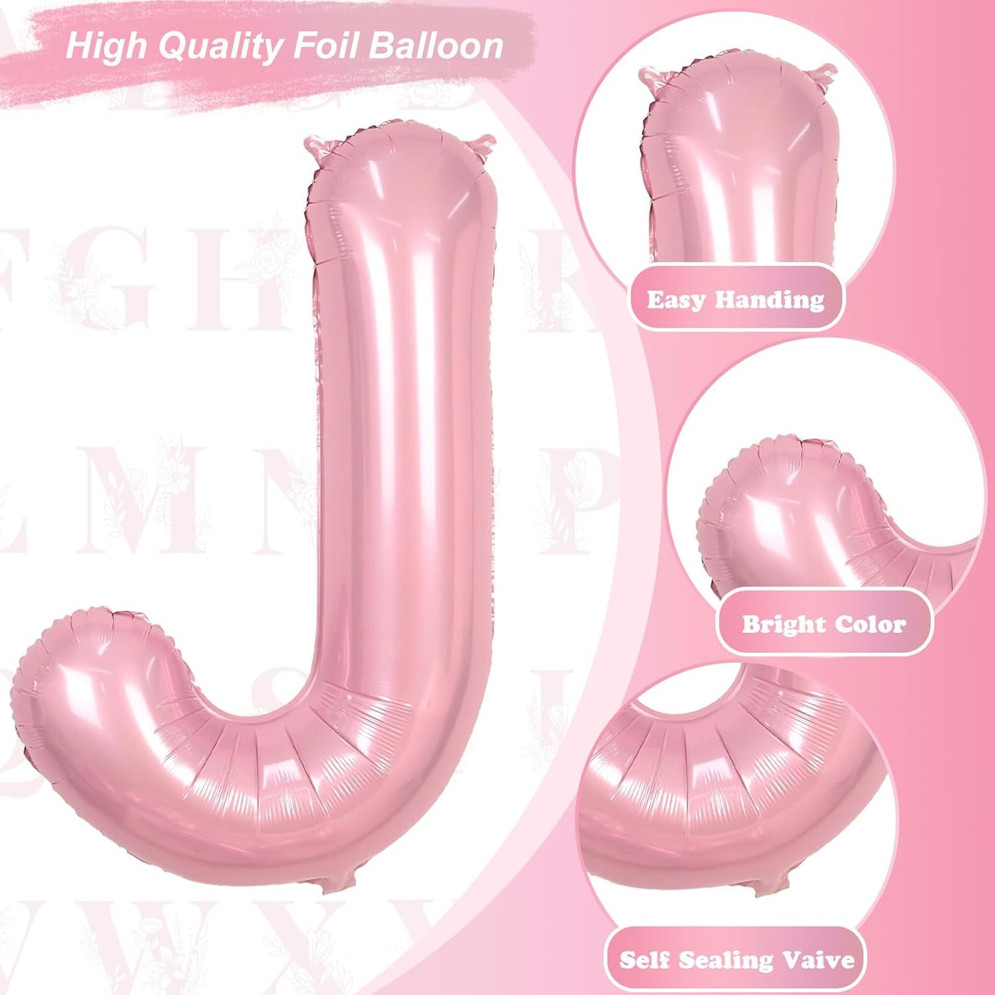 Pastel Pink Balloon Letter J - Large 40 Inch Mylar Foil Alphabet J for Girls' Birthday Party Decor