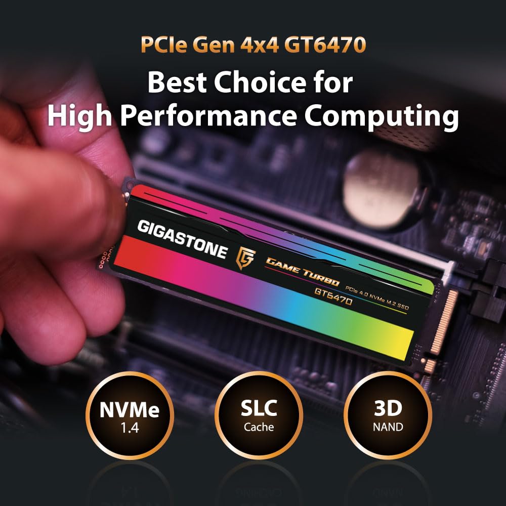 Gigastone Game Turbo PCIe Gen4x4 SSD 4TB, Speed Up to 7,300MB/s with SLC Caching Gaming/PC/Desktop/Laptop 5-Year Warranty M.2 NVMe PCIe 4.0 2280 Internal Solid State Drive
