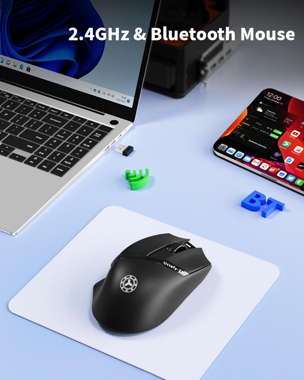 Uciefy Z07 (2.4G+BT5.1) Bluetooth Wireless Mouse, Dual Mode Bluetooth Mouse, USB C Rechargeable Mouse with Charging