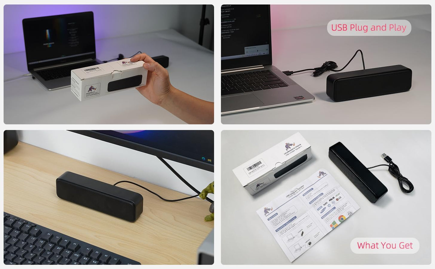 YOFANQI Computer Speakers for Desktop PC, External Speakers for Laptop, Mini Computer Soundbar for PC, Wired USB Plug