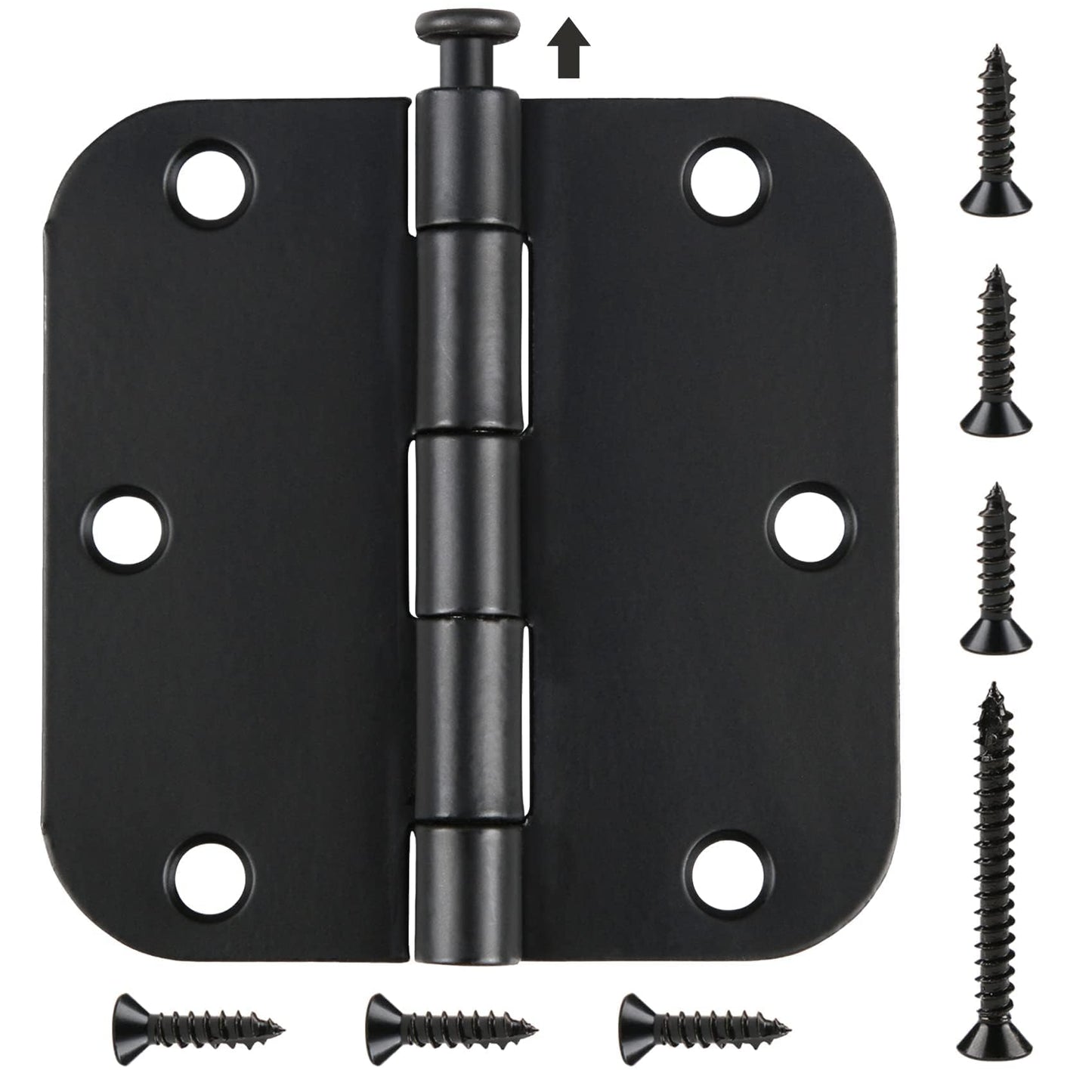 TDCHINGES 48 Pack Rounded Matte Black Door Hinges 3.5 Inch 5/8" Radius Interior 3 1/2 Flat Iron Bifold Easy Installation Standard Hinge Remove Pin,Bedroom Indoor for Doors Tool 3 ½" Hardware Kit