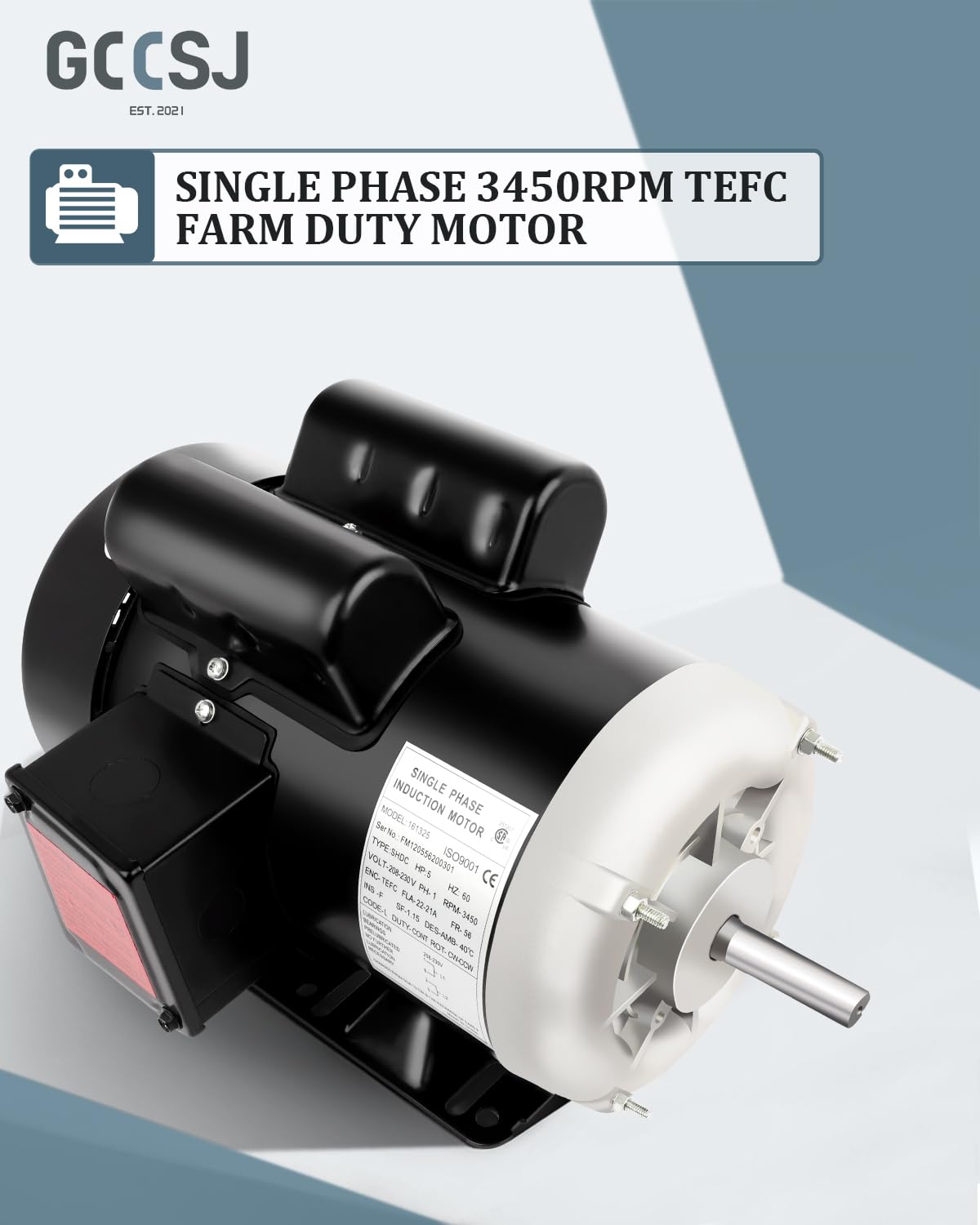 Electric Motor 5HP, 3450 RPM Farm Duty Motor, Single Phase Motor 56 Frame 208-230V 5/8" Shaft Diameter 60Hz CW/CCW TEFC