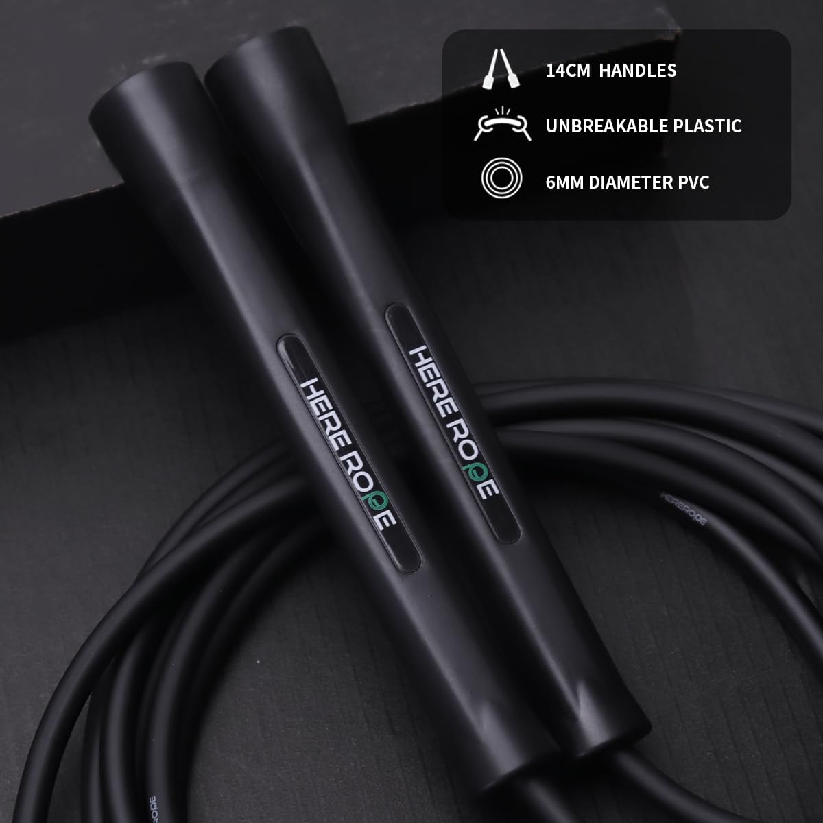 Hererope 6MM PVC Jump Rope for Men & Women Fitness, Speed, Tricks, Cardio Training, Boxing Jump Rope with Unbreakable Handles and Non-Kinking Skipping Rope, Adjustable Jumprope for Indoor Outdoor (Deep Night)