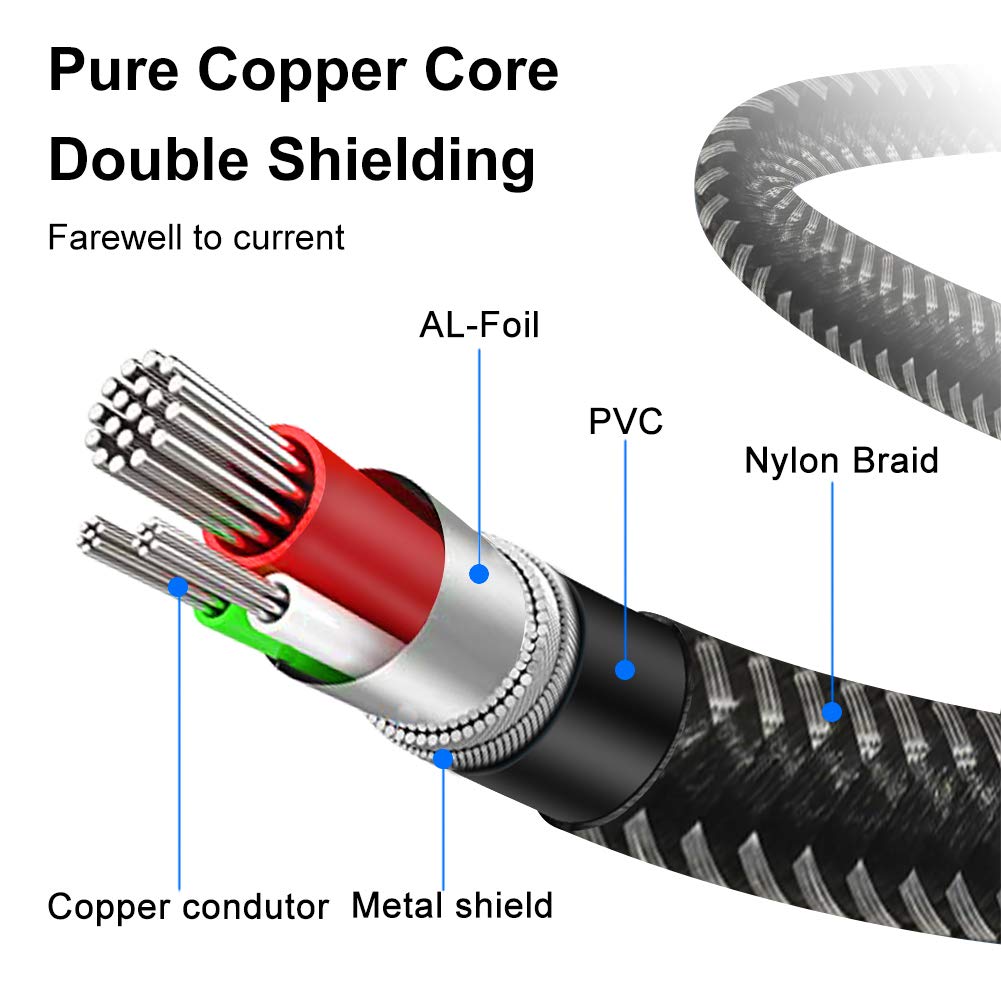 Yeung Qee 3.5mm 1ft, 3.5mm (1FT/0.3M) Aux Cable Nylon Braided Male to Male Stereo Audio Cable Audio Auxiliary Input