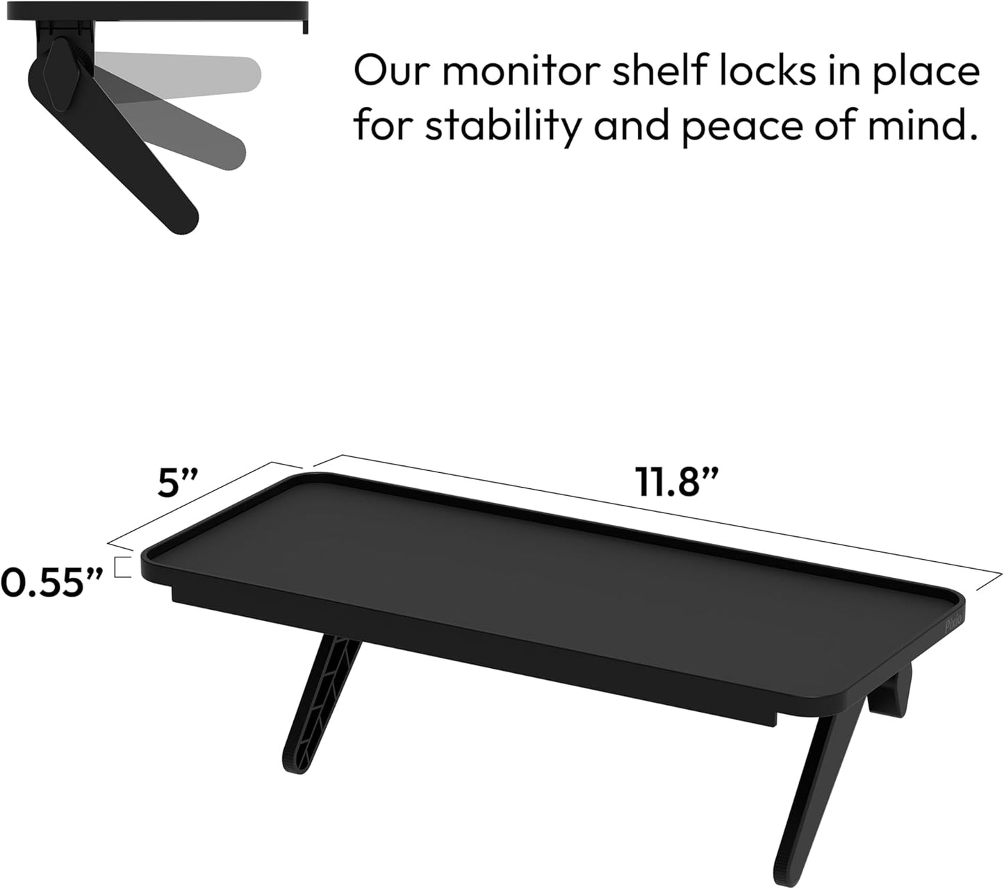 12 inch 13lbs, Pixio Black Monitor Storage Top Shelf - Adjustable Platform, Universal Fit, Holds Up to Works on TV