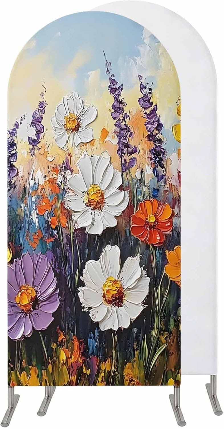 Jnbasdffb 7.2 Retro Botanical Wedding Arch Cover,Stretchy Spandex Arch Backdrop Stand Covers FT,Modern Oil Painting