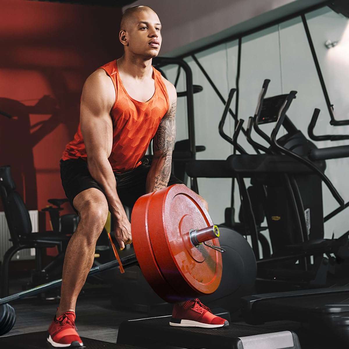 Panulix V Bar(Orange) T-Bar Row Landmine Handle Attachment for Barbell Bars, Solid Mine Double D Row Handle Grips with Non-Slip Rubber Grips, T-Row Attachment for Olympic Strength Training Bars