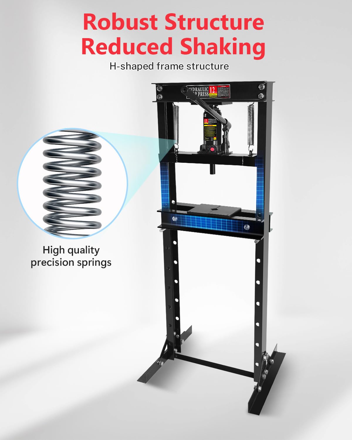 12 Ton Hydraulic Shop Press, Heavy-Duty H-Frame Garage Floor Press with Adjustable Worktable & Stamping Plates, Industrial-Grade Bearing Press for Metal Bending, Straightening, U-Joint & Bushing Insta