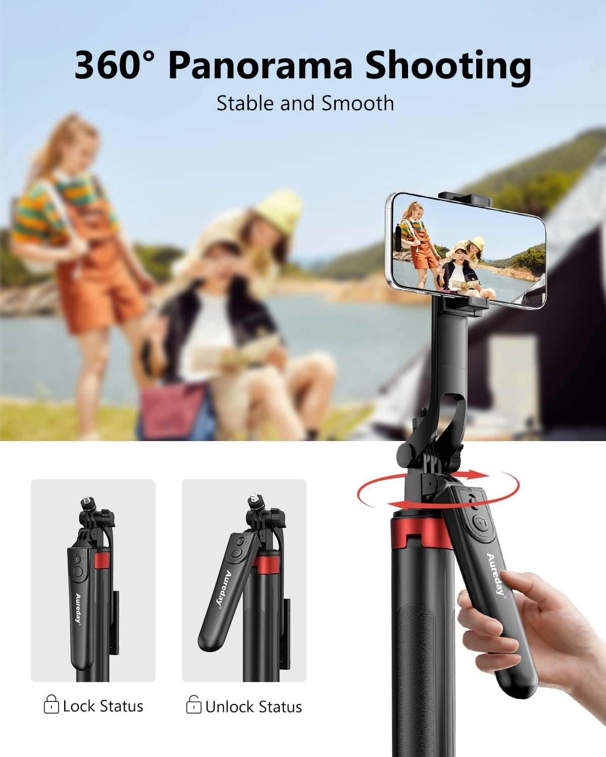 Aureday 72" Phone Tripod and Selfie Stick, Cell Phone Tripod Stand with Wireless Remote & Extendable Phone Mount