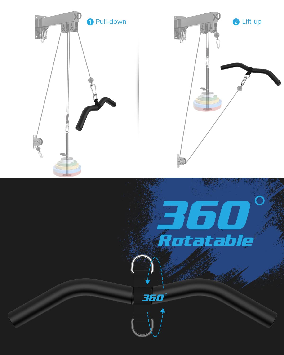 19” LAT Pull Down Bar Attachments, Cable Attachments for Gym, LAT Pullown Bar for Cable Machine Attachment, LAT Bars with Rubber Handgrips for Home Gym Training Tricep Back Muscles