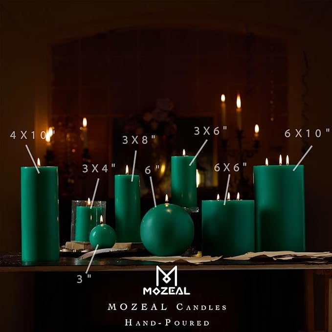 MOZEAL 4" x 10" Extra-Large Mint Pillar Candles (Set of 2), Unscented, Dripless, Smokeless, Long Clean-Burning, Tall 10 inch Large Mint Pillar Candles Perfect for Fresh Spring and Minty Fresh Decor