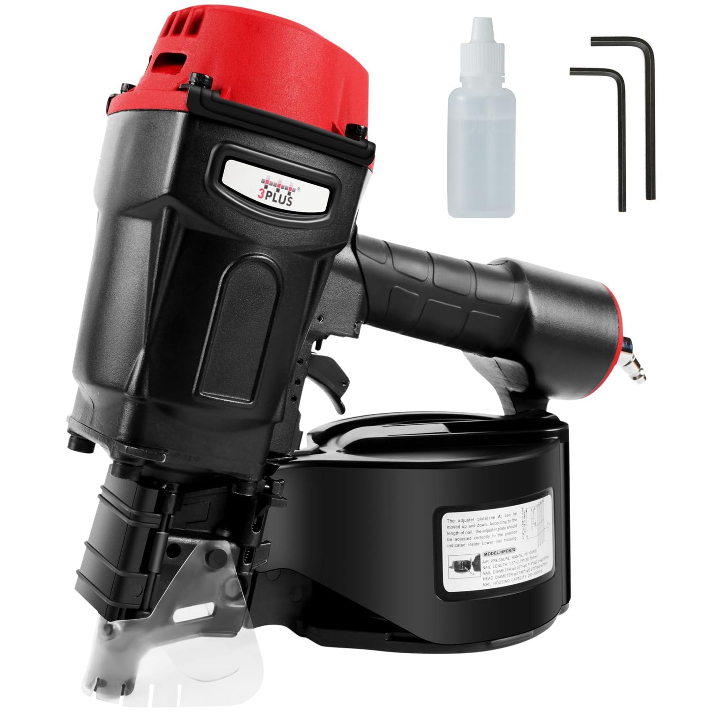 3PLUS HCN70SP Pneumatic Coil Pallet Nailer Professional Air Nail Gun Accepts 15 Degree 1-3/4-Inch to 2-3/4-Inch Wire Collated Nails