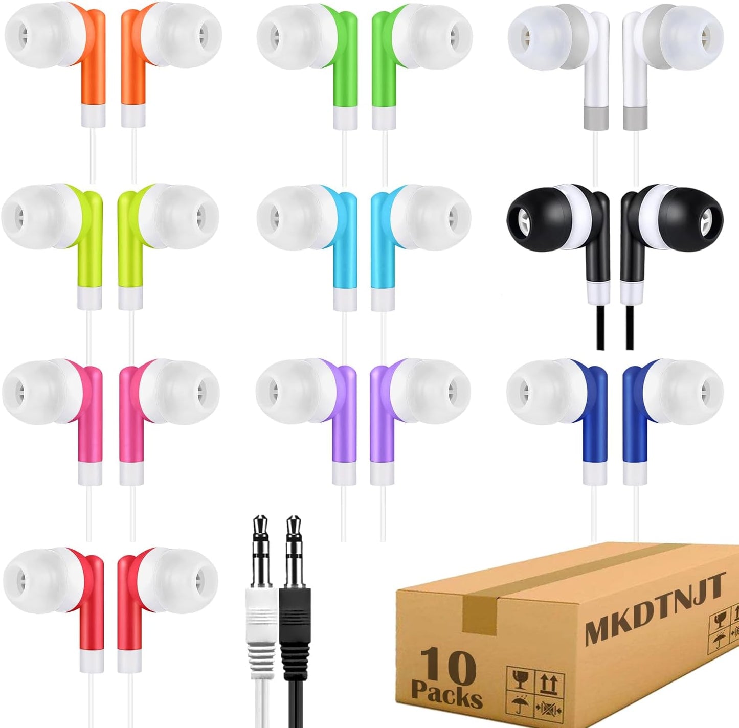 10 Pack Adult(HTC101 Kids Earbuds Bulk for School Classroom Children Student Boys Girls Toddler Teen and Mixed Colors)
