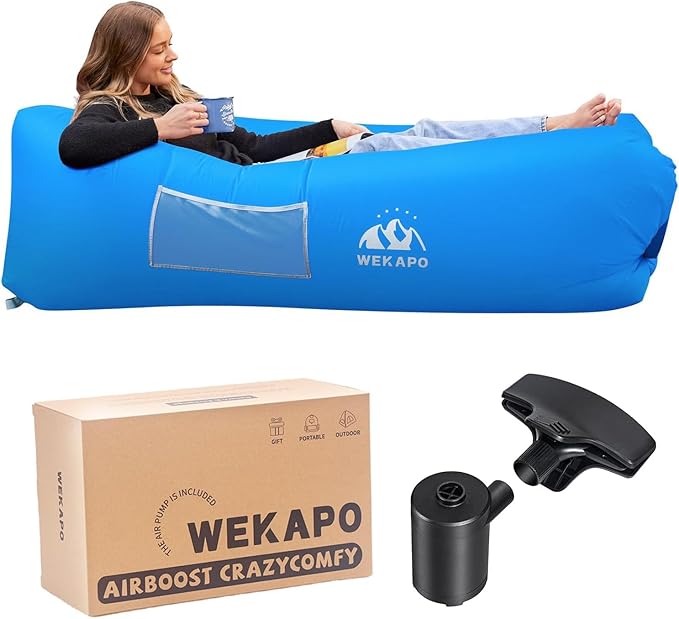 WEKAPO Inflatable Couch with Pump - Easiest Setup, Crazy Comfy & Ultralight - Blow up Lounger Chair Perfect for Hiking, Camping, Beach, Festivals - Lightweight Air Sofa for Relaxing Anywhere