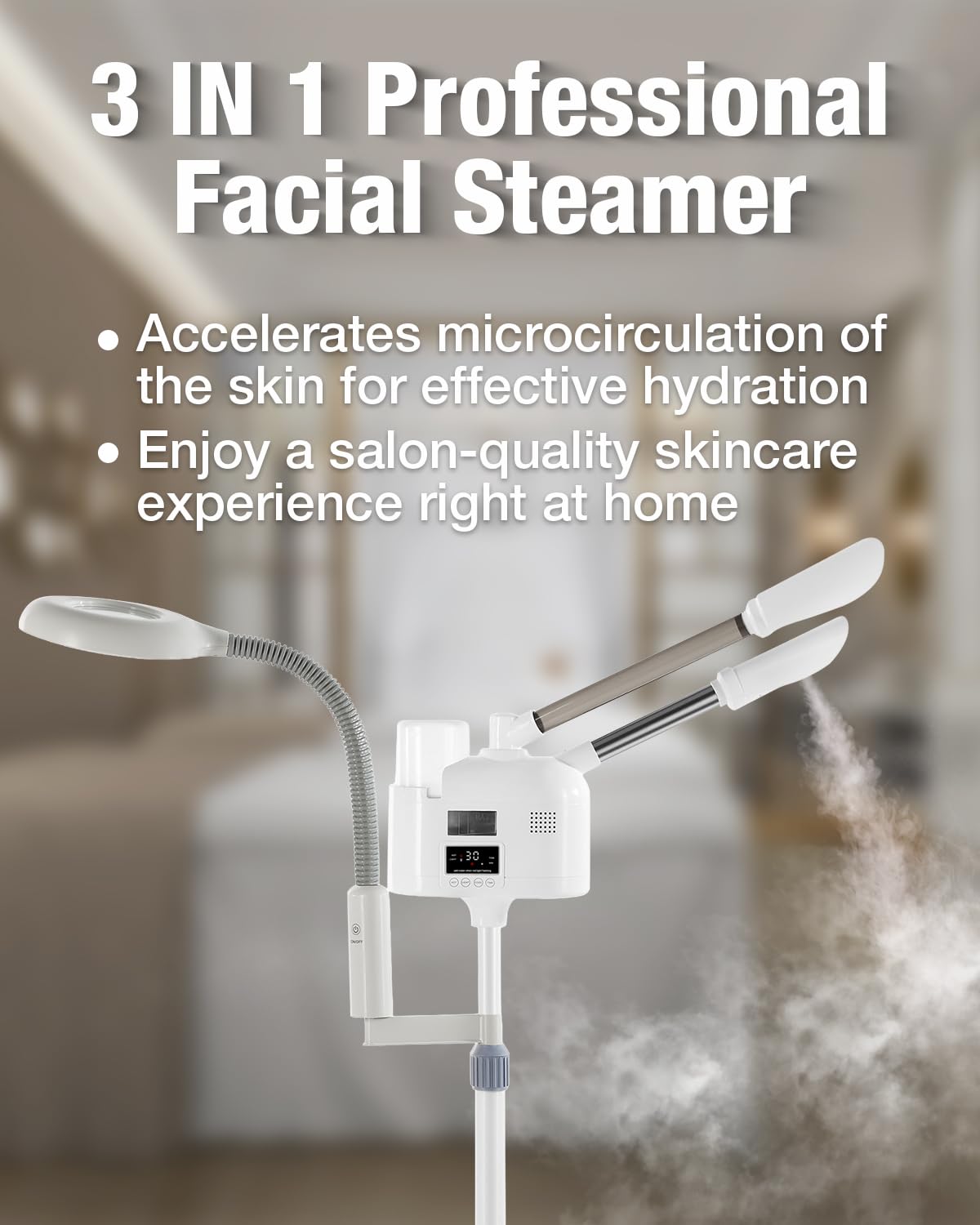 Professional Facial Steamer 3 in 1 Steamer for Face with Hot & Cold Nozzle 5X LED Magnifying Lamp Facial Steamer for Esthetician Beauty Face Equipment Use at Home or Salon