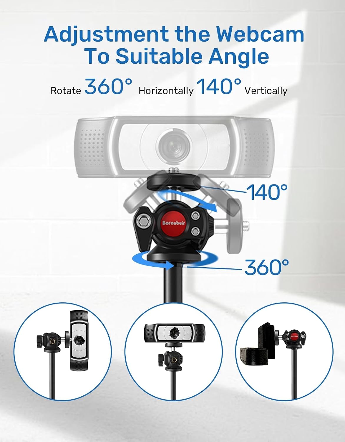 Borenbuir 4K C922 C930e C920S C920 C960 C920x 1/4" Webcam Stand for Desk, Height Adjustable, Desktop Webcam Tripod