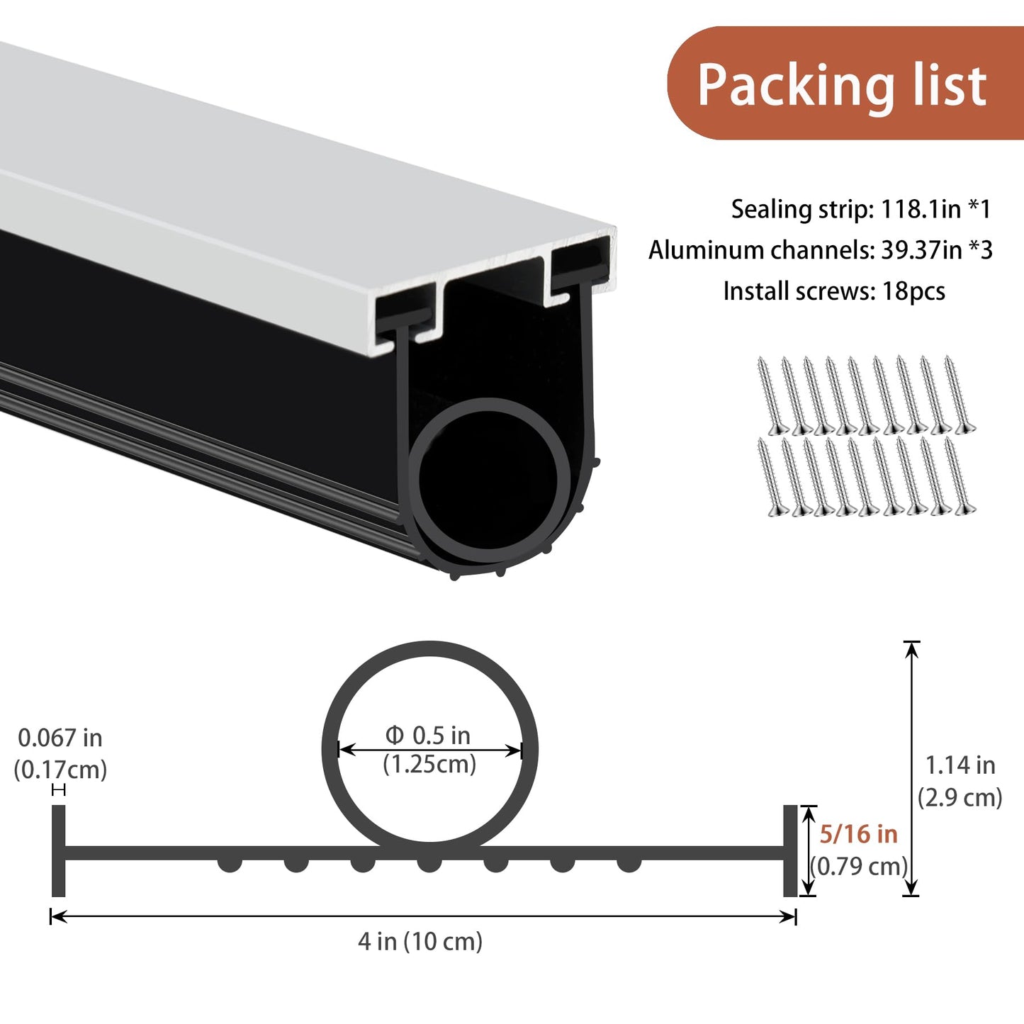 Gaahing Heavy Duty Garage Door Bottom Seal Strip with Pre-drilled Aluminum Track Retainer Base Kit, Universal Weather Stripping Combination, Impact Buffer Sealing Weatherstrip (9.8FT, Black)