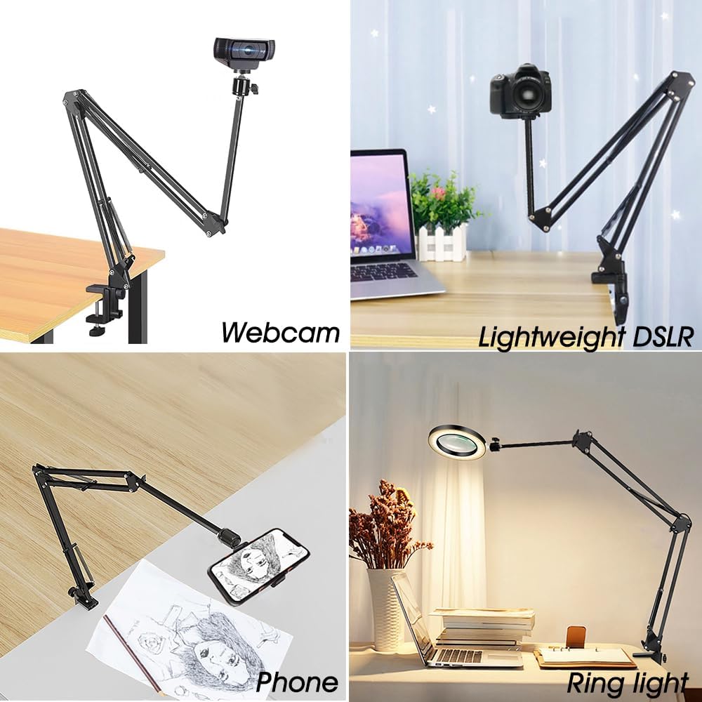 YIYANT Overhead Tripod Mount for Camera Webcam Ring Light, Long Over Head Articulating Arm with Phone Holder and Ball
