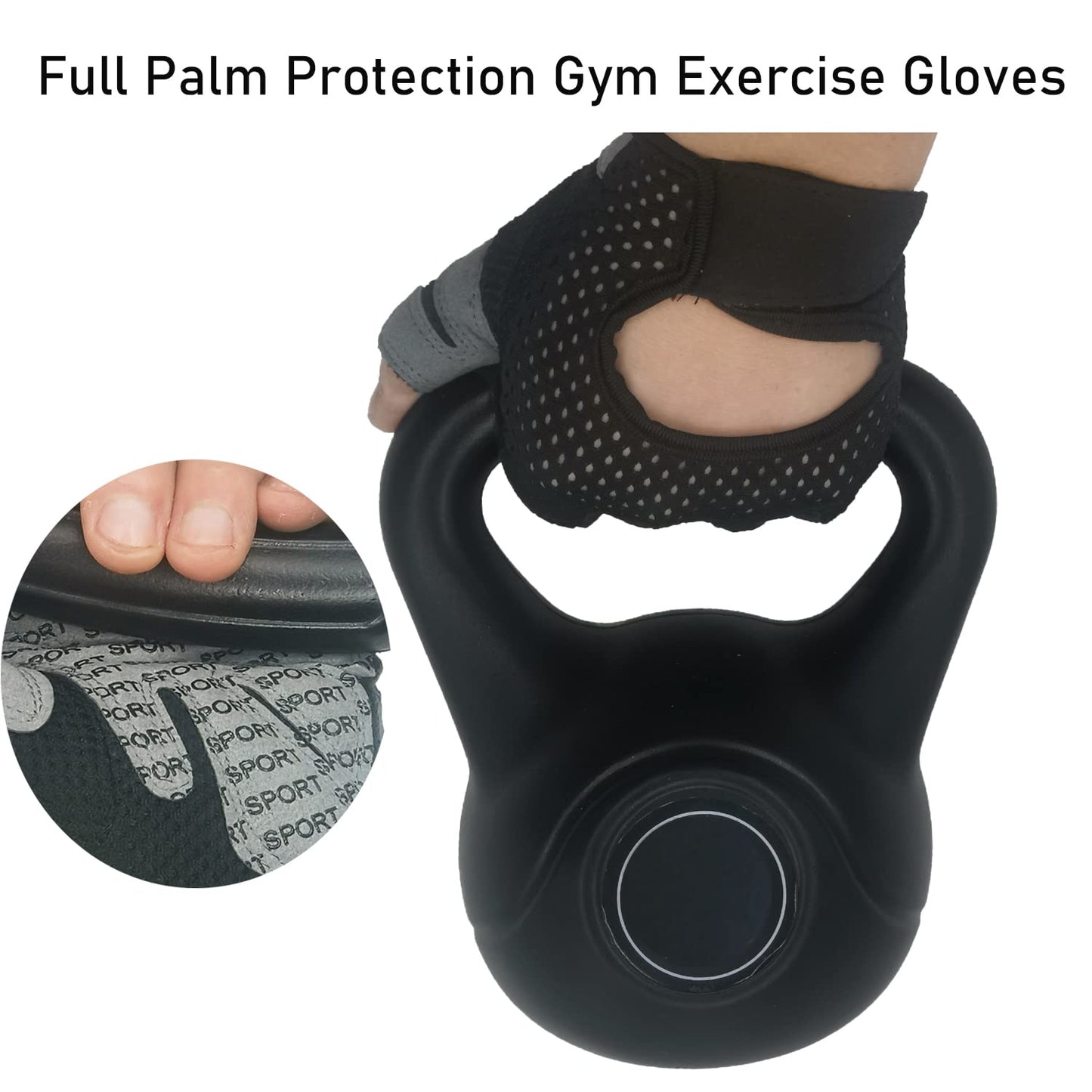 LJCUTE Workout Gloves for Men & Women, Fingerless Breathable & Full Palm Protection Gym Exercise Gloves for Weight Lifting, Fitness, Powerlifting, Cycling (Black, Small)