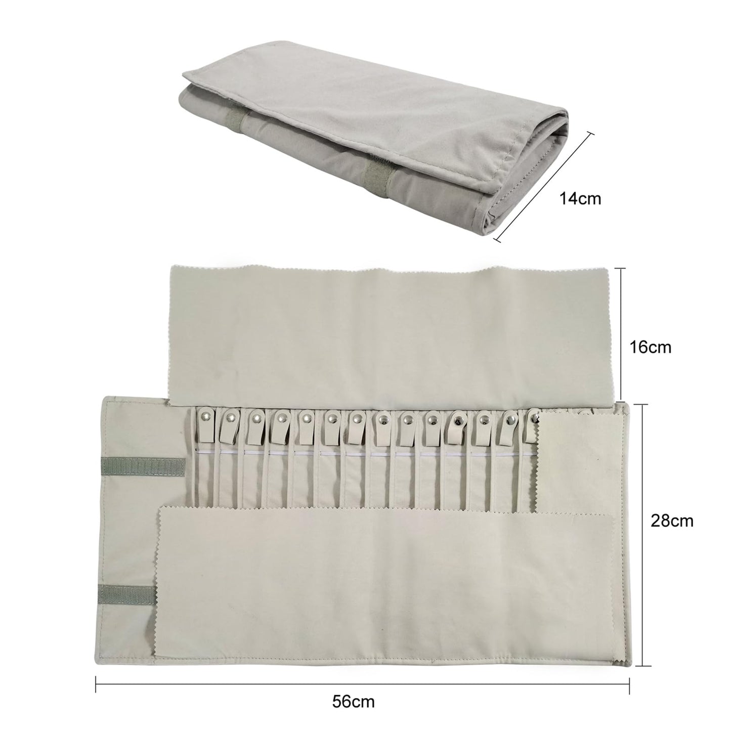 SCIKHEFT Portable Jewelry Roll Untangled Secure Necklace Travel Storage Bag Displays Holder 16 Chain (Beige)