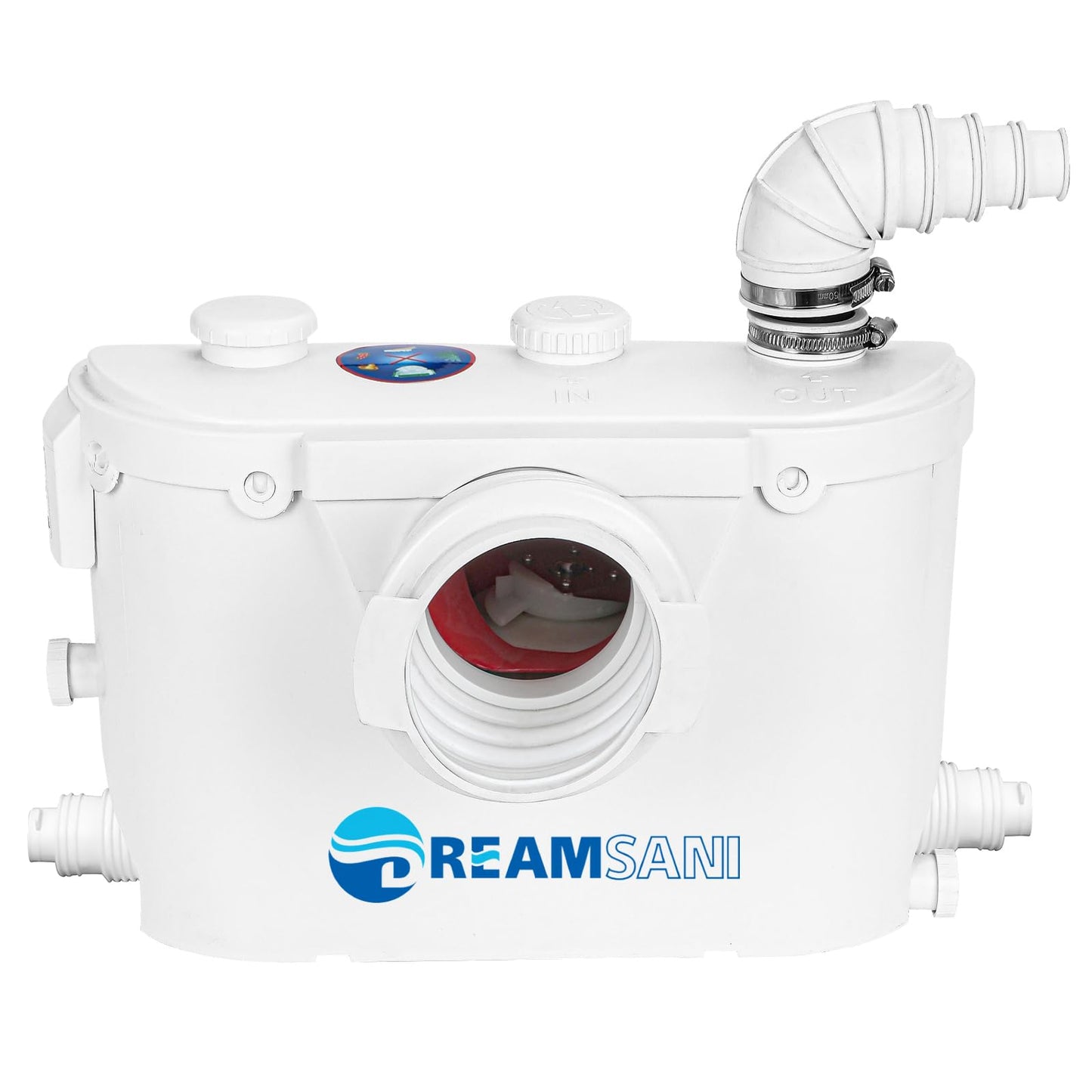 Dreamsani 500W Macerator Pump for Macerating Toilet Upflush Waste Water Marine Sewerage Pump with 4 Water Inlets Toilet Disposal Laundry Sink Shower