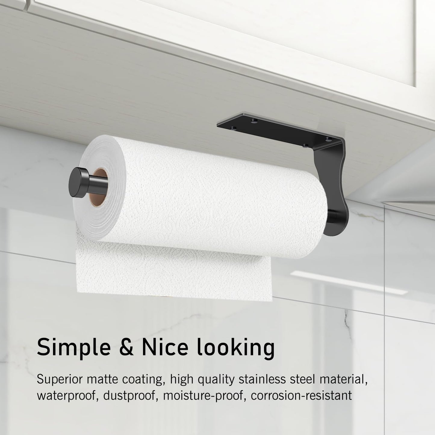 SetSail Paper Towel Holder Under Cabinet Easy Tear Wall Mount Self-Adhesive or Drilled for Kitchen Bathroom Black 2 Packs