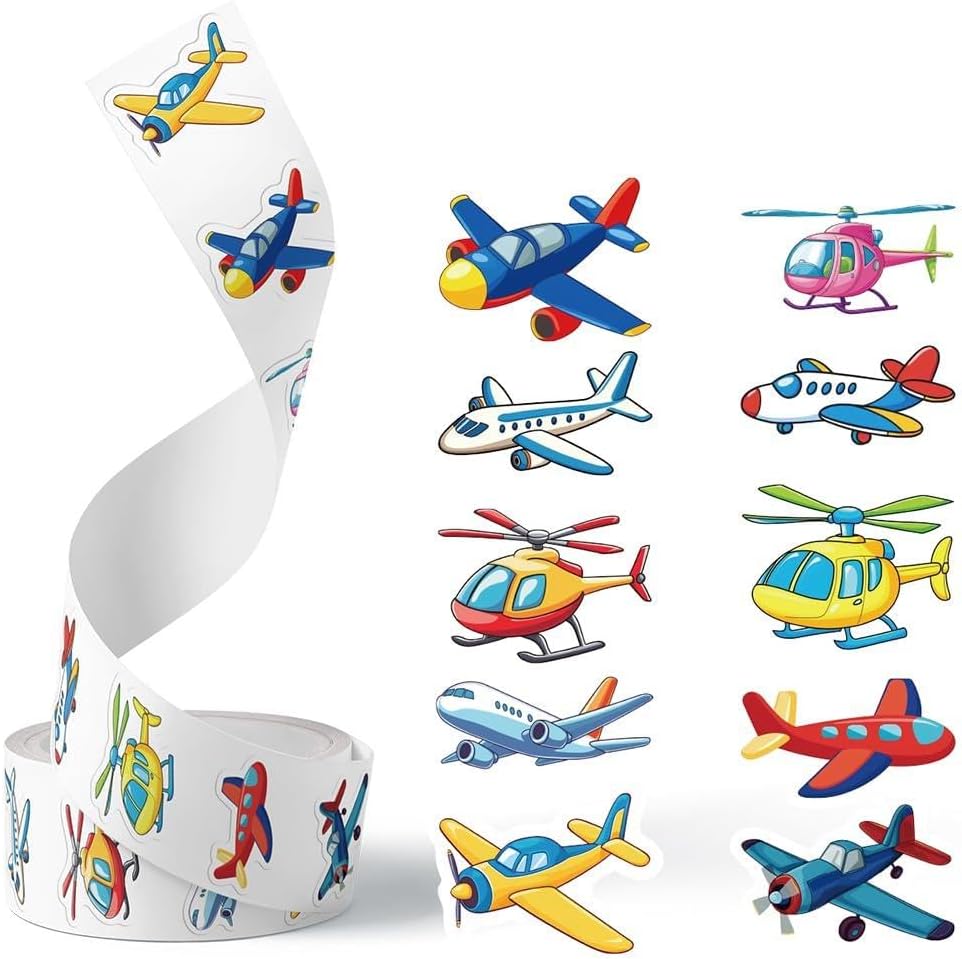 Miaasfjk 500Pcs Cartoon Airplane Sticker Roll Colorful Aircraft Labels Waterproof Planes Funny Graffiti Decals