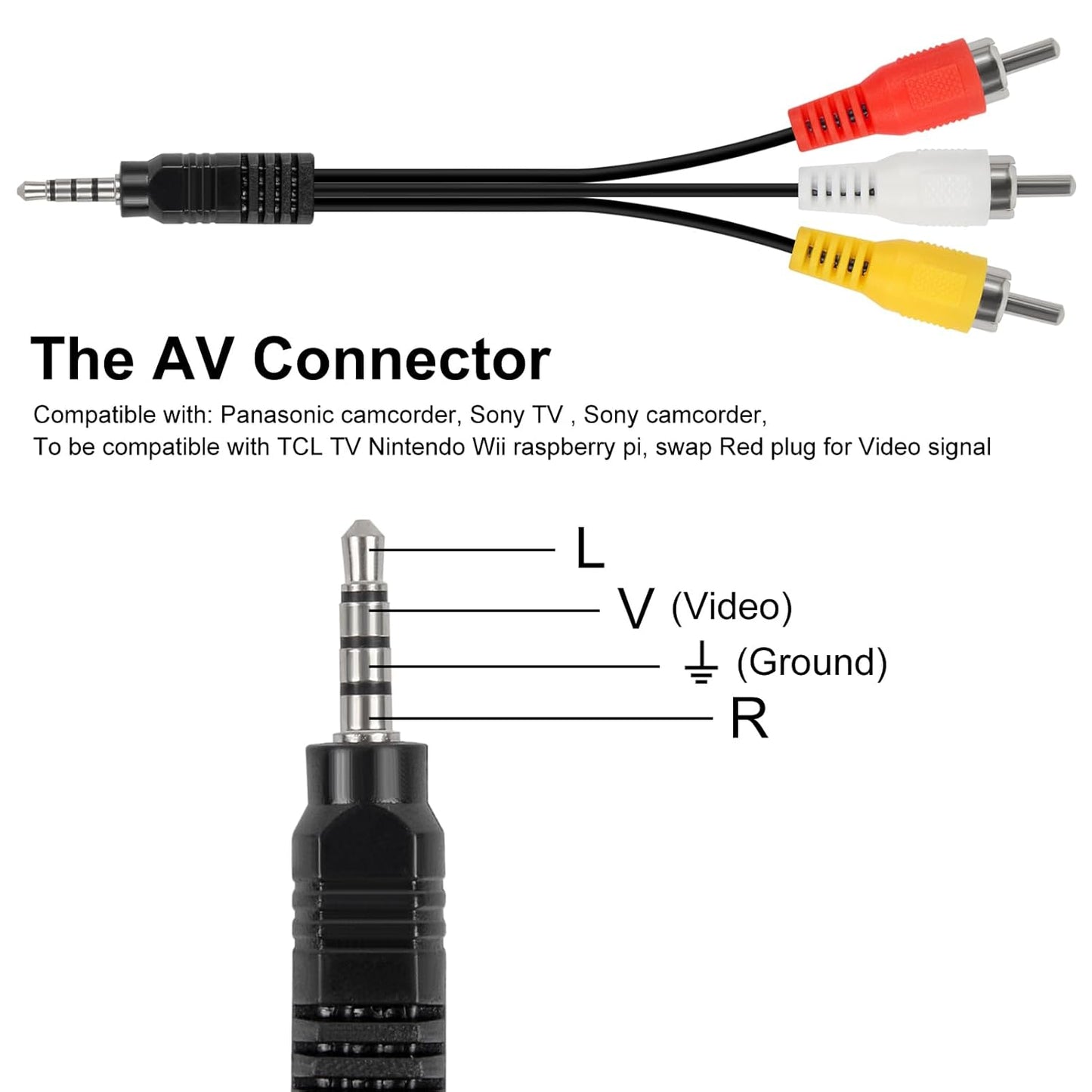 Shutao 2Pcs 3.5mm 3 5ft/1.5m to RCA AV Audio Video Cable TRRS to RCA Male AV Plug Adapter Cord Av Cable for Camcorder
