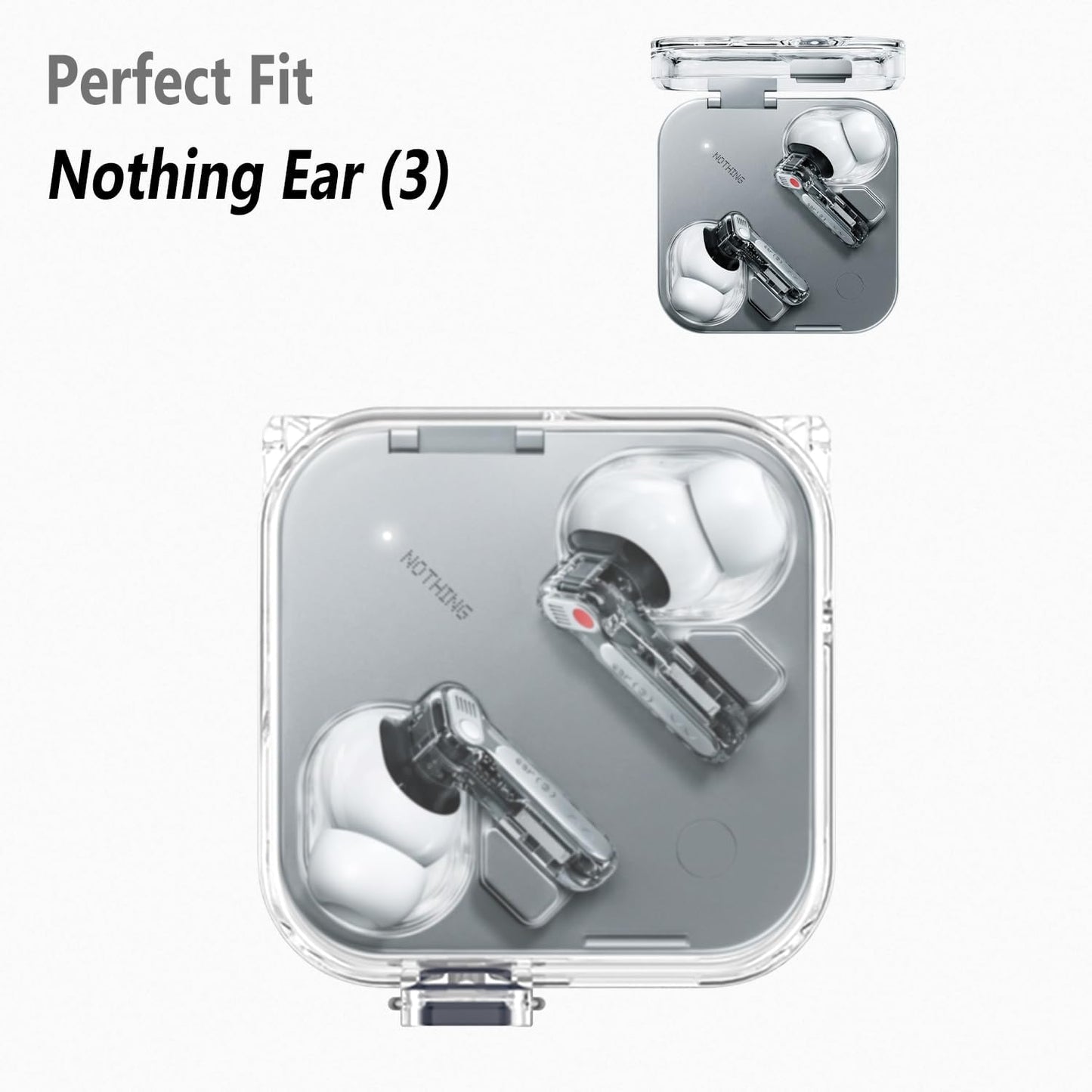 Geiomoo (3), TPU Case for Nothing Ear Soft Flexible Scratch Resistant Protective Cover with Carabiner (Clear)