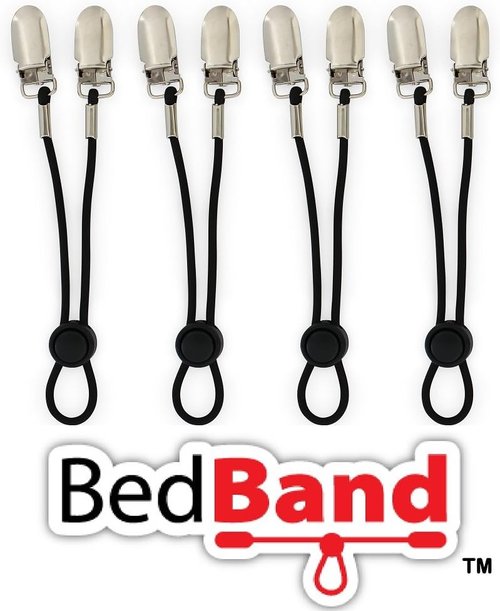 Bed Band | USA-Made Bed Sheet Holder & Gripper - Patented Design for Smooth Sleep - Black, 1 Pack (4 Bands)