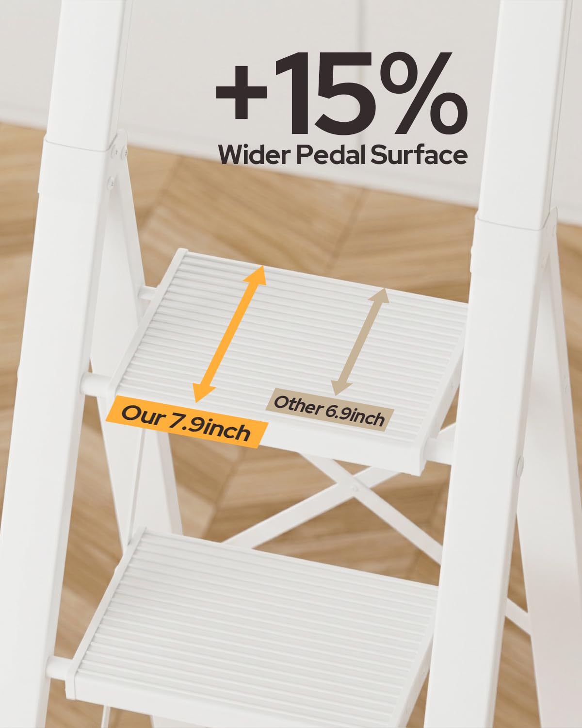 GameGem 6 Step Ladder for 12 Feet High Ceiling, Lightweight Aluminum Folding Step Stool with Convenient Handgrip, Stepladders with Anti-Slip and Wide Pedal for Home Use Space Saving - White