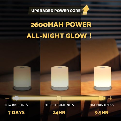 DAZZY DOT Portable Night Light - Rechargeable 2600mAh Touch Light | Dimmable Warm Yellow for Nursery & Travel
