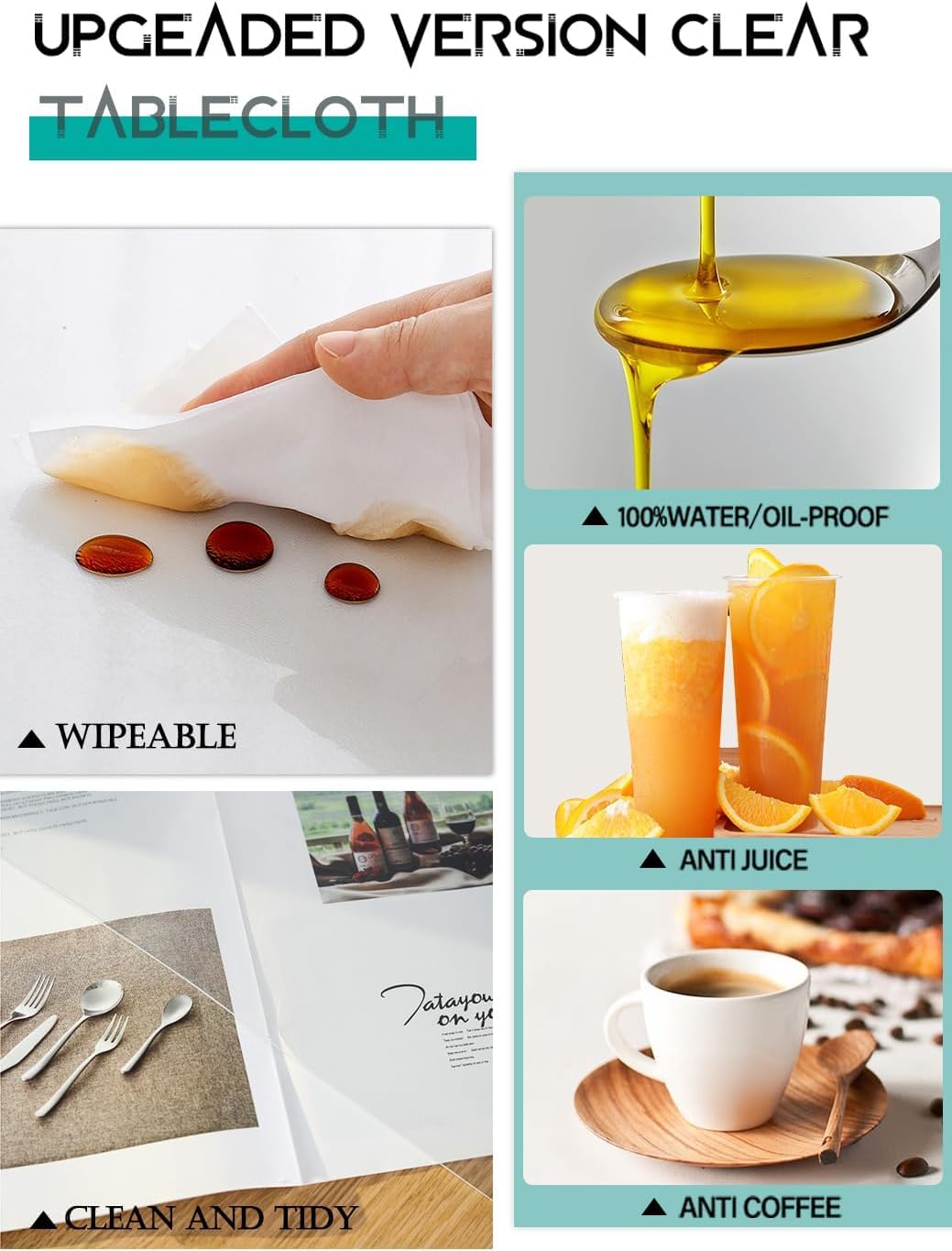WingCanto 32x84 Inch Multi-Size Clear Tablecloth Protector Plastic Tablecloth Cover Waterproof Vinyl Dining Table Cover PVC Table Protector for Rectangle Wooden Furniture Desk Pad Mat