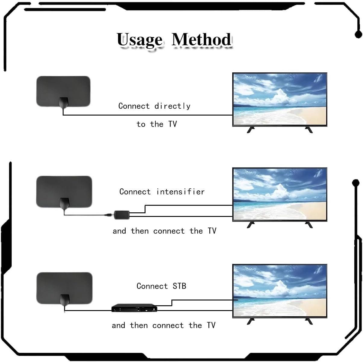 ZBJBinCH 4K 200 Indoor TV Aerial Antenna, TV Antenna, Booster with Strong Signal, HD Digital Antenna with Miles Long