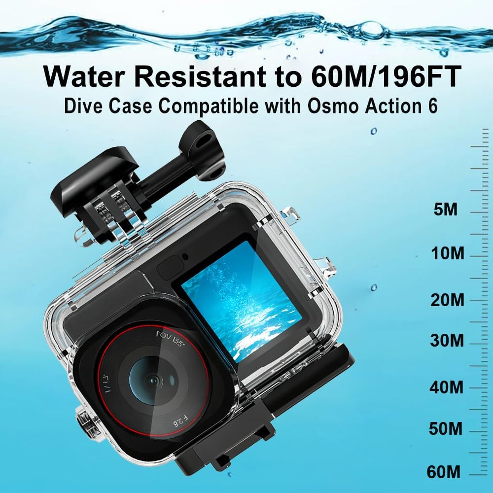 KETOPKIN 6 Camera,60M/196FT 6 Waterproof Case for DJI Osmo Action Underwater Diving Housing Dive Protection Shell