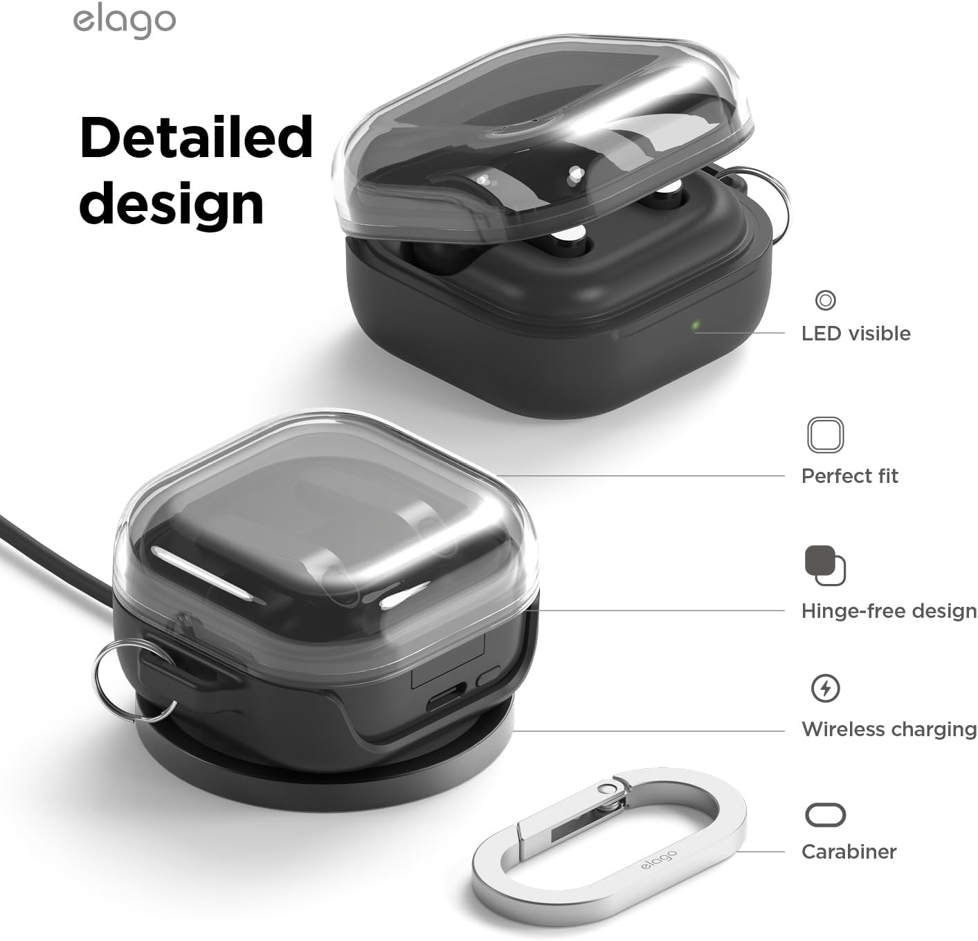 elago 4 4 Compatible with Samsung Galaxy Buds Pro Case & Galaxy Buds Case, Duo with Carabiner, Premium Silicone + TPU