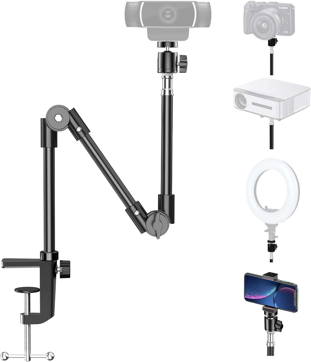 KDD 22 Inch C922 C930e C920S C920 C960 4K, 8 7 6 5 Webcam Stand Camera Mount with Phone Holder, Foldable Flexible