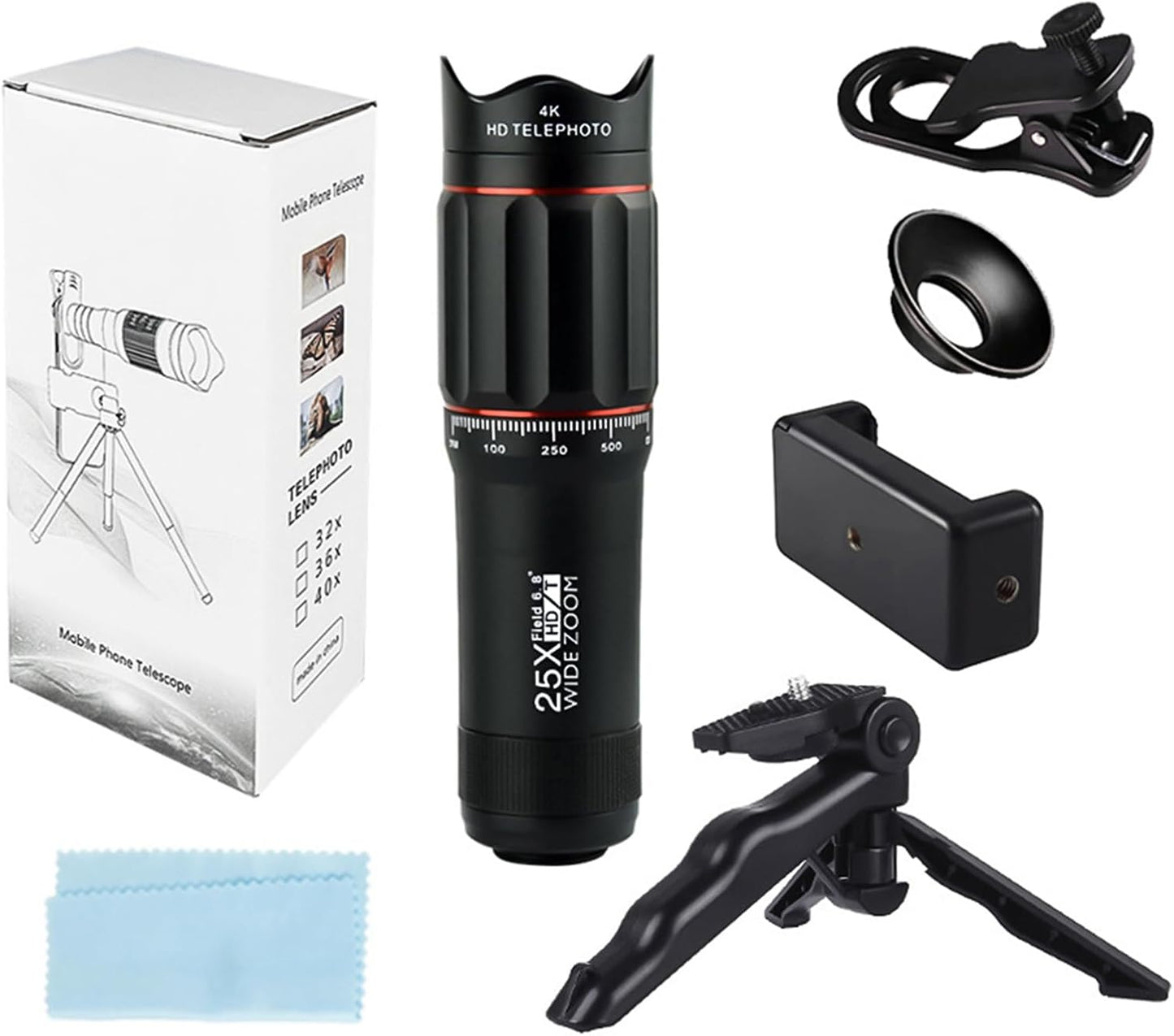 Andoer 25x 25X Macro Telephoto Smartphone Lens Kit with Phone Clip Holder, Telephoto Lens, Black