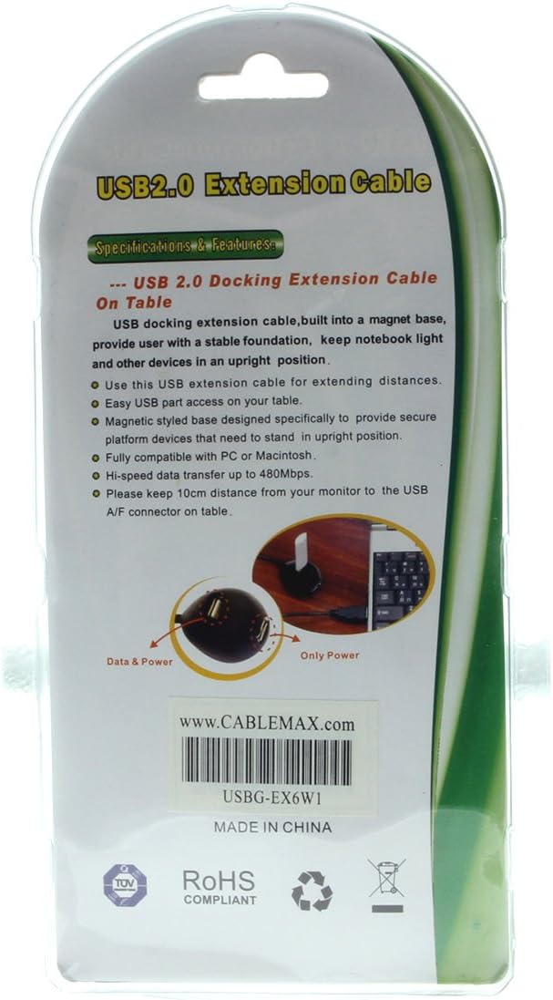 CABLEMAX 6ft. 2.0 USB Docking Extension Cable PC and Mac
