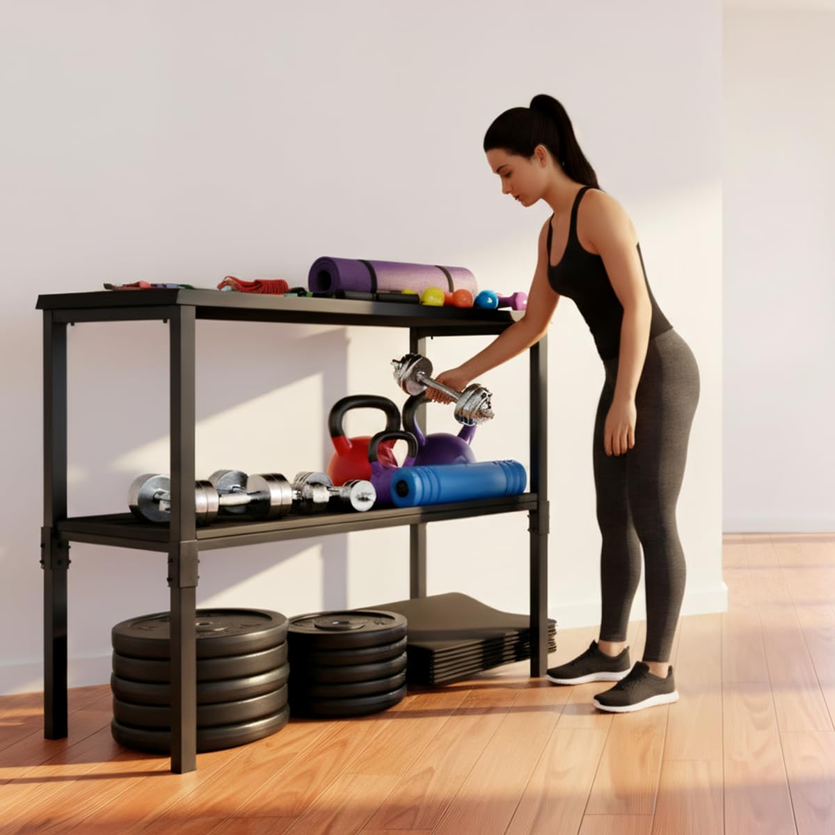 Commercial Heavy Duty Adjustable Dumbbell Stand & Kettlebell Stand, Adjustable Dumbbell Weight Rack, Kettlebell Storage Rack, Weight Rack for Garage/Home Gym/Commercial with Non-Slip Base, Anti-Tip Safety & Space-Saving Design, Weight Capacity 500/600/800