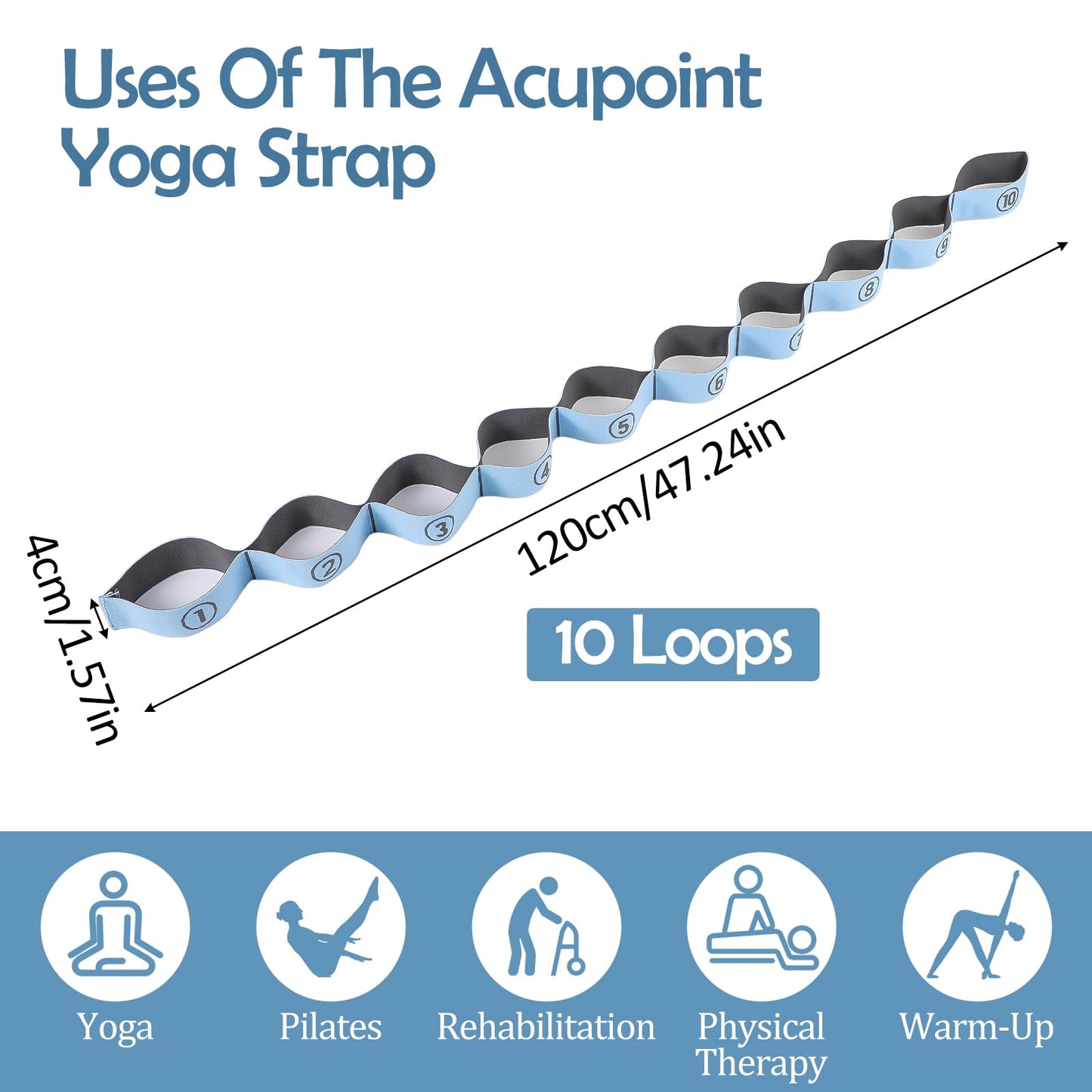 TIESOME Stretch Strap, Elastic Yoga Stretching Strap Multi-Loop for Physical Therapy Pilates Yoga Dance & Gymnastics Exercise and Flexible Pilates Stretch Band
