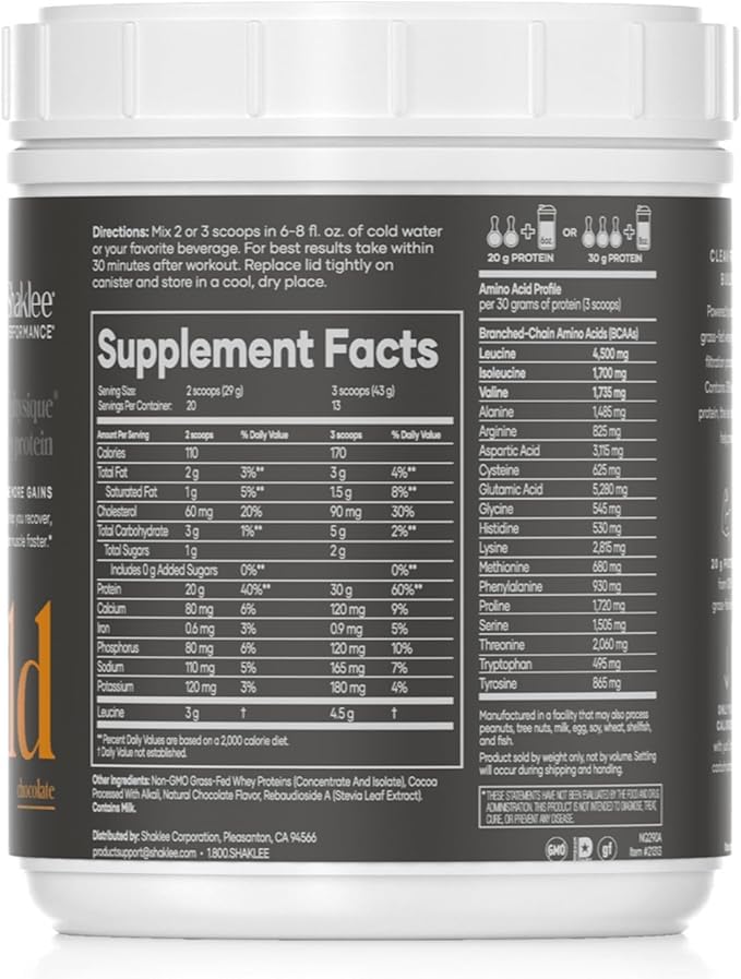 Shaklee - Performance® Advanced Physique® 100% Grass-Fed Whey Protein: Fast-Absorbing Formula - 20g Protein 110 Calories - Chocolate - 20 Servings