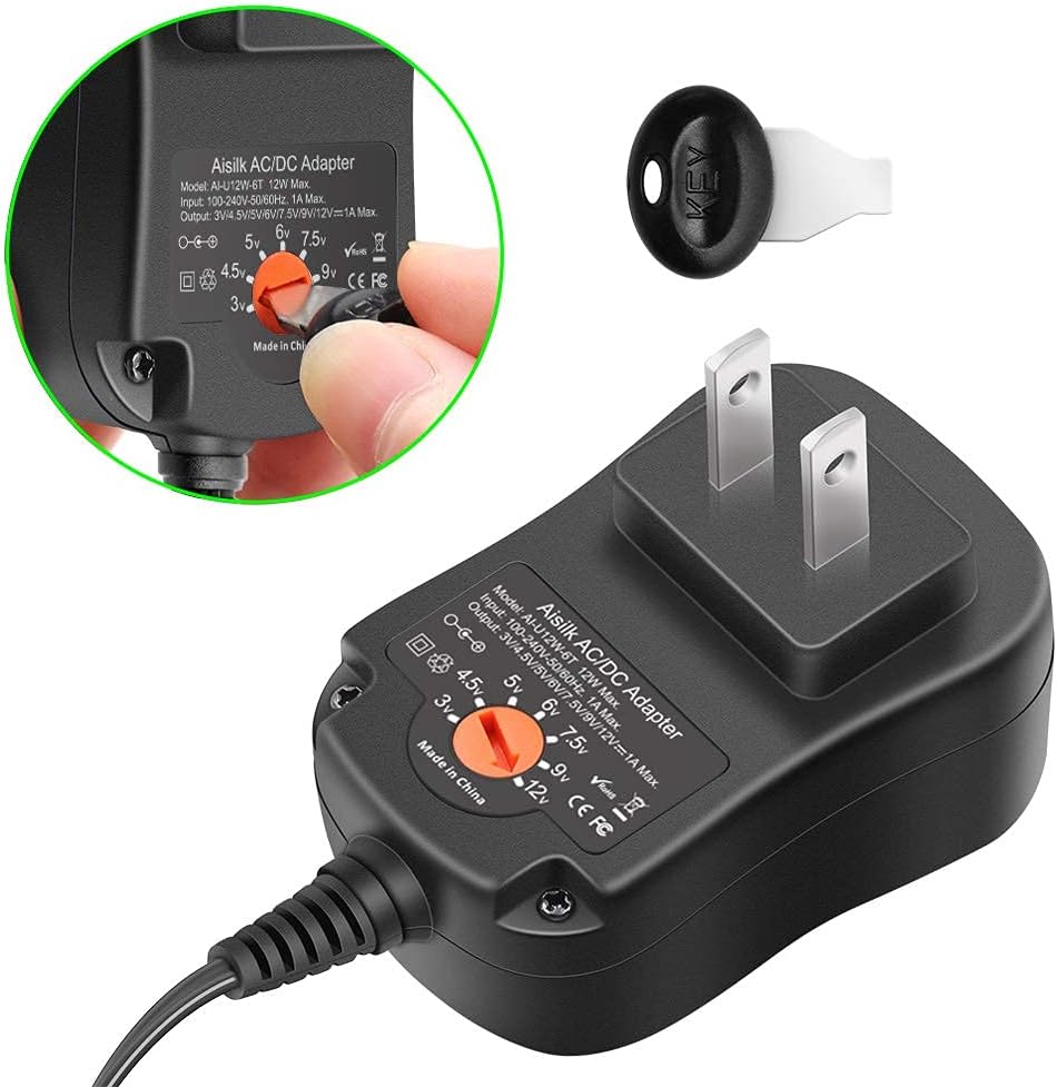 Aisilk 12W 3V 4.5V 5V 6V 7.5V 9V 12V 1000mA 1A 8 Multi-Voltage AC DC Power Adapter Universal Switching Power Supply