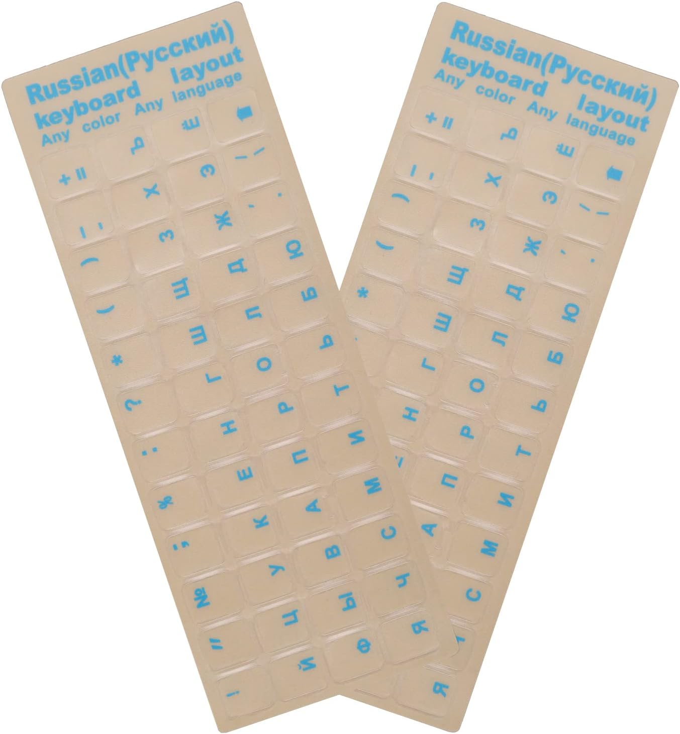2 Pack Universal Russian Keyboard Stickers Transparent Background, Transparent Background with Blue Lettering