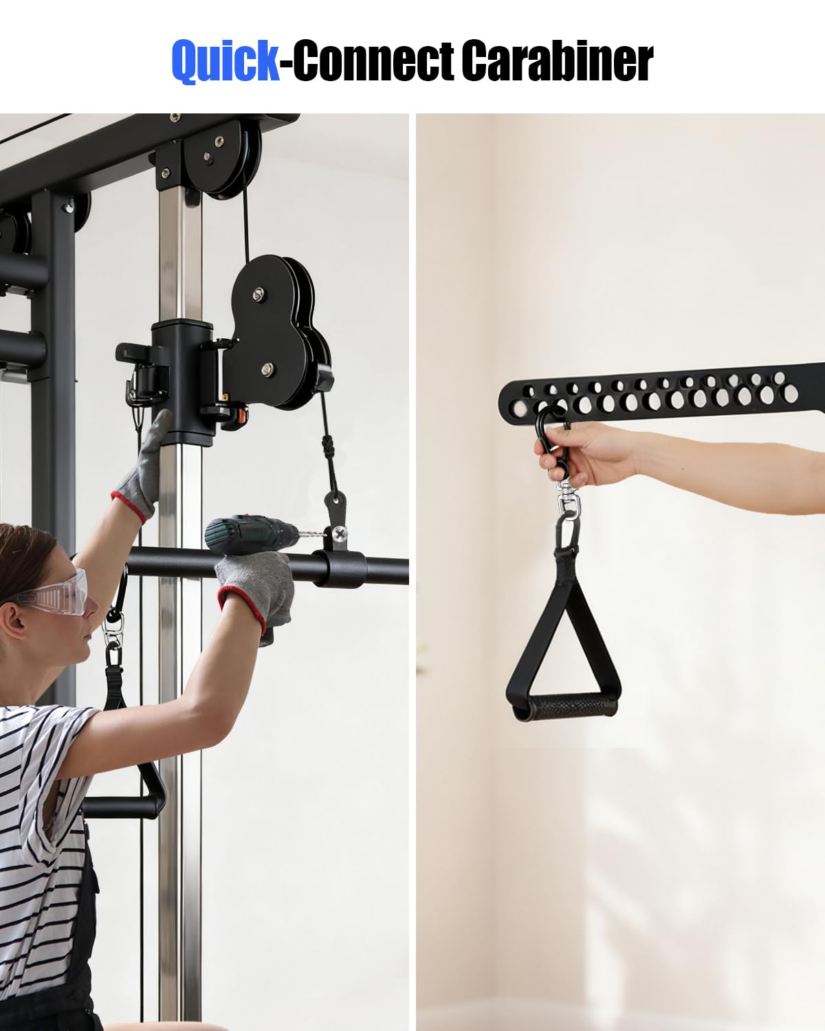 Multi-Grip LAT Pulldown Bar for Home Gym, 2 Extra Handles, Lat Pull Down Attachment with Swivel Bearings & Carabiners for Cable Machine Pulley System, Tricep Pushdown, Back Workout, Strength Training