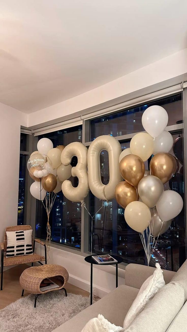 Number Balloons - 30 & 40 Inch Cream Foil Birthday Decorations for Him & Her | Perfect for Celebrations