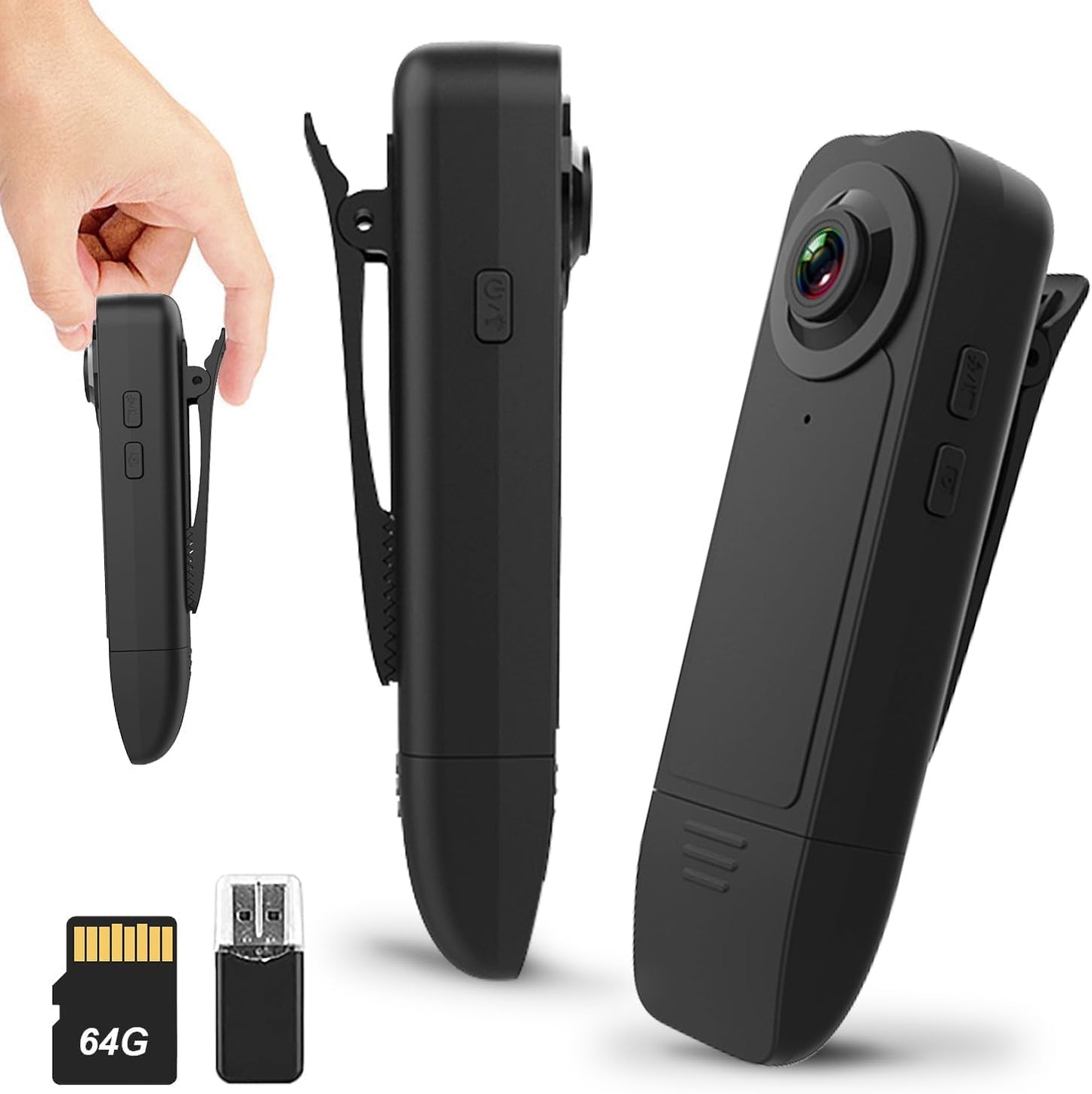 Vauvinmaic 1080P 64G Mini Body Camera with Audio and Video Recording, Body Cam with Card, Night Vision POV Cameras